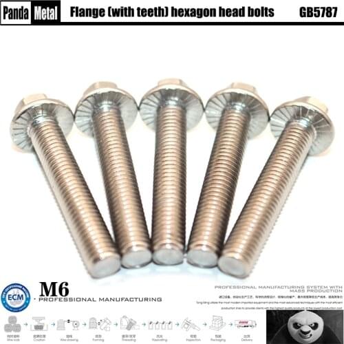 304 stainless steel hexagon flange bolts, Chinese standard GB5787 toothed anti-skid screws A2 specification M6