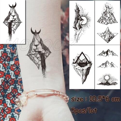 5 Pcs Temporary Tattoo Sticker moon sun mountain planet waterproof fake Tatto Water transfer Tatoo art for kid girl woman man