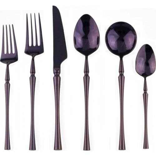 6/5/4pcs Luxury Purple Dinner Sets Stainless Steel Cutlery Tableware Shiny Knives Forks Dining Dinnerware Western Plate of Sets