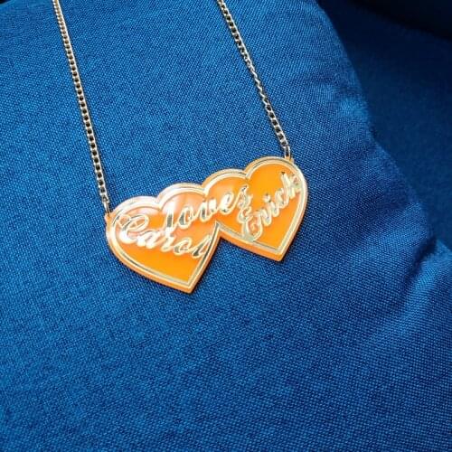 Acrylic laser Custom nameplate Pendant Necklaces For Womens Lover Couple Jewelry Broken Heart Necklace Valentine Gift