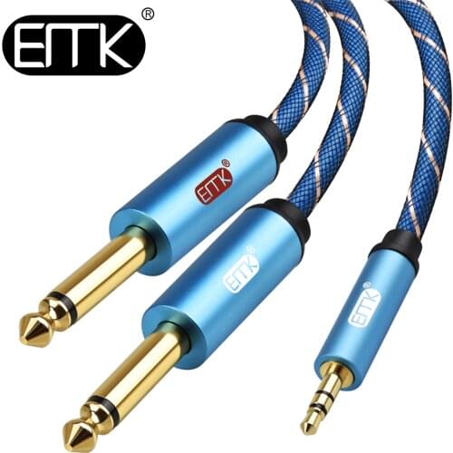 EMK 3.5mm to 2 6.35mm Audio Cable Stereo Aux 3.5 Male to Male 6.35 6.3 6.5 Mono Y Splitter Audio Cord 5m for Phone to Mixer