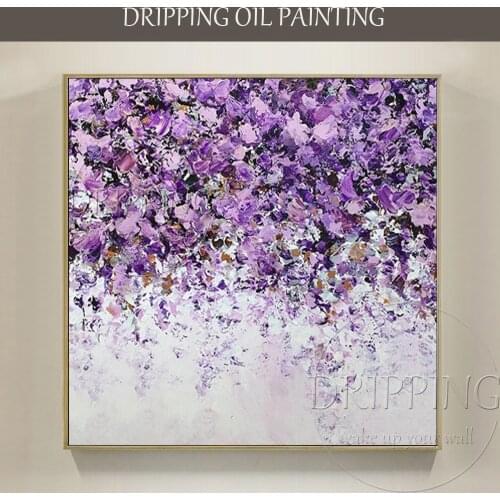 Free Shipping Hand-painted High Quality Abstract Purple Flower Oil Painting on Canvas Abstract Purple Oil Painting for Home Wall