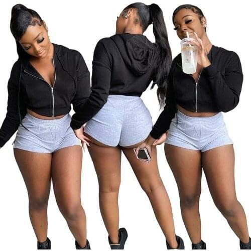 Black Long Sleeve Hoodie Crop Top Casual Streetwear Hooded Zip-up Short Coat Women Autumn Winter Y2K Clothes Outerwear for 2021