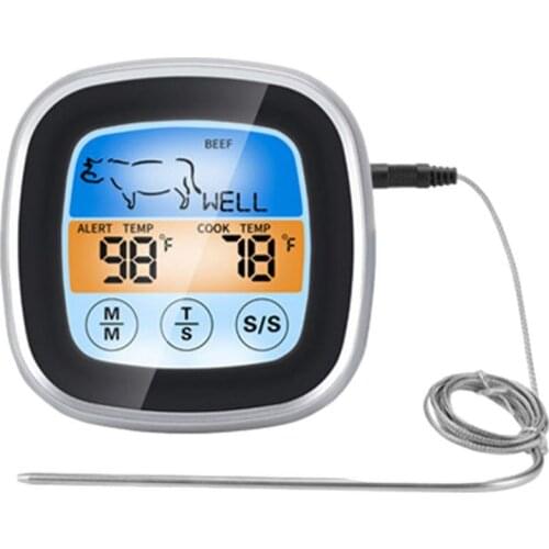 Digital Meat Thermometer Oven Colorful Touchscreen Instant Read Probe Kitchen BBQ Cooking Thermometer with Timer Alert Function