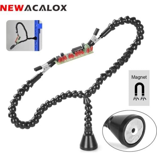 NEWACALOX Soldering PCB Third Hand Holder Magnetic Base Welding Helping Hands Flexible Arm Soldering Station Welding Tool