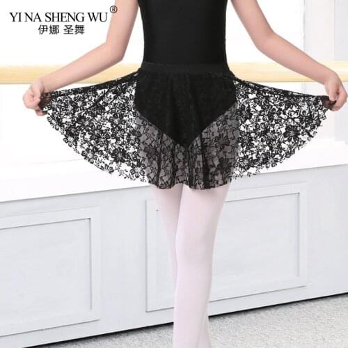 Kids Lace Ballet Dance Skirts Toddler Girls Dance Practice Skirt Girl White Black Pink Elastic Ballet Dance Performances Skirt