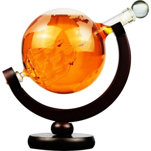 Whiskey Decanter Globe Wine Glass Set Sailboat Inside Crystal Carafe With Fine Wood Stand Liquor Decanter For Vodka Winemaking