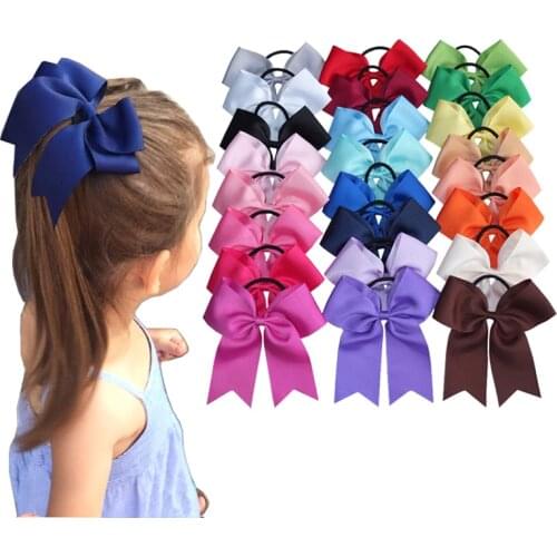 2 PCS 6 inch Bow WITH Elalstic Bobble Loop Big Cheer Leading Hair Bow Ribbons Baby Girls