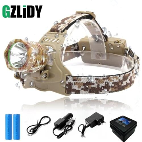 Camouflage Led Headlamp Waterproof T6 LED Headlight led Head Lamp Lantern Lamp Camping Hiking Fishing Light use 18650 battery
