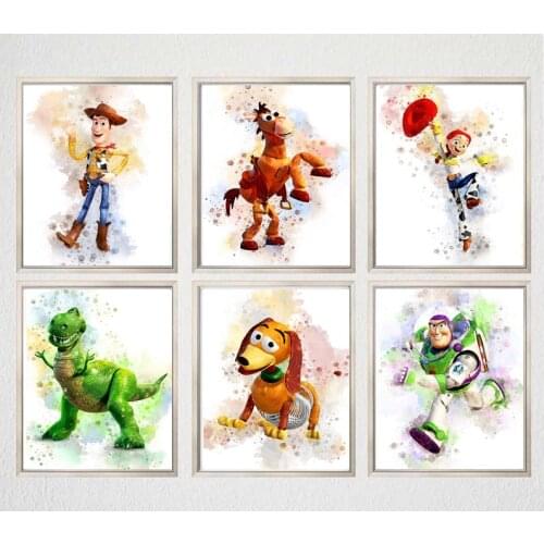 Disney Toy Story Watercolor Paintings on Canvas Movie Poster Abstract Wall Art Picture for Living Kids Room Home Decor Cuadros