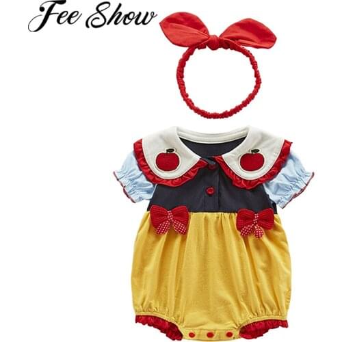 Toddler Newborn Baby Girls Pretty Romper Princess Short Sleeve Doll Collar Bowknot Jumpsuits +Headband Cute Summer Clothes