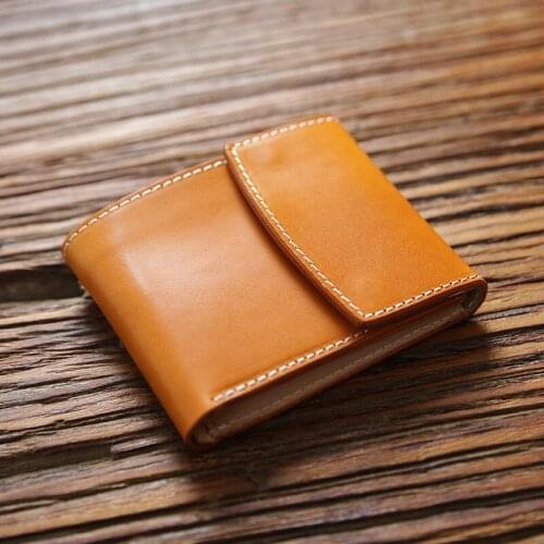 Hand Made Mens Leather Short Wallet Vegetable Tanned Leather Buckle Wallet Mens Head Leather Youth Wallet Women Wallets Purse