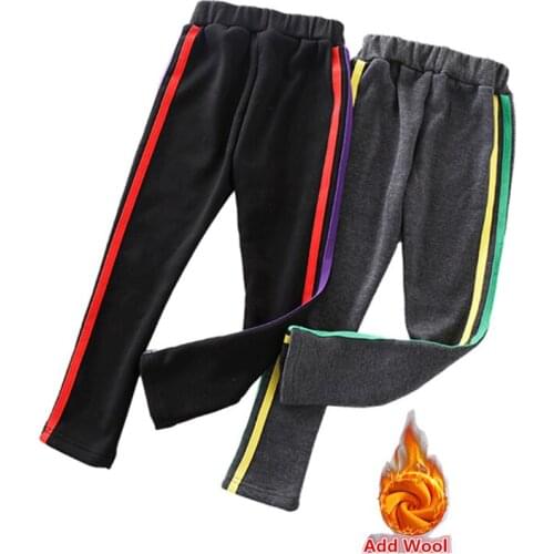 Teens Girl Leggings with Stripes Princess Autumn Winter Casual Pants Cotton Slim Fit Kids Girl Fitness Legings Black Grey Color