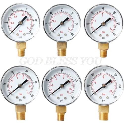 Pressure Gauge 52mm Dial 1/8" BSPT Vertical 0/15,30,60,100,160,300 PSI & Bar Bottom Mount Drop Shipping