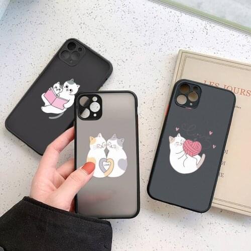 Cat cute cartoon animal Phone Case matte transparent For iphone 7 8 11 12 plus mini x xs xr pro max cover coque funda capa