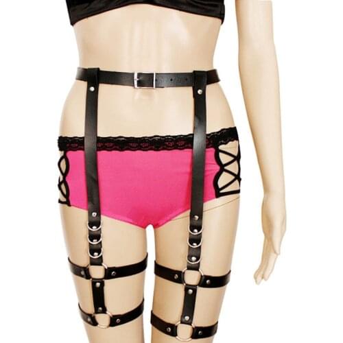 Fashion Goth Punk Rock Handmade PU Leather Leg Garter Belt Waist Thigh High Suspenders Straps Harness For Harness