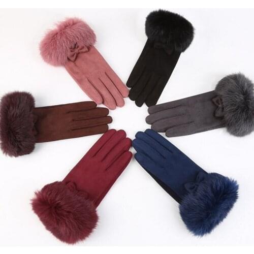 VISNXGI Fashion Suede Women Warm Gloves Winter Warm Driving Soft Wrist Bow Ski Gloves Female Mittens Guantes Mujer High Quality