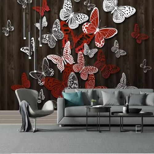 3D Wall Paper Modern 3D Stereo Nostalgic Wood Butterfly Photo Wall Cloth Living Room TV Sofa Background Wall Home Decor 3D Mural