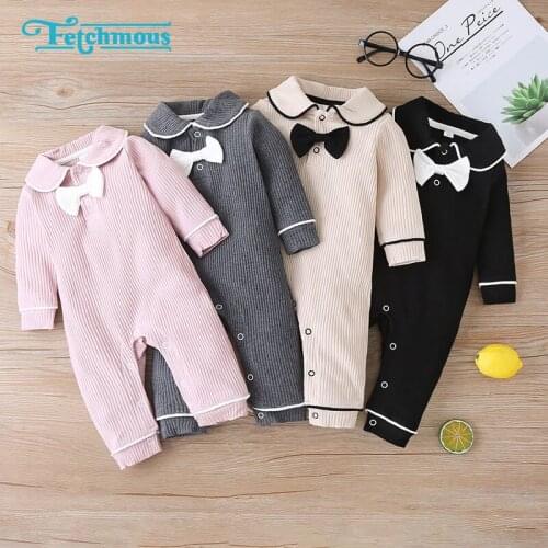 Newest Unisex Baby Girl Clothes 6-24M 100%Cotton Romper Solid Baby Boy Clothes Newborn Bow Tie Home Clothes Pajamas