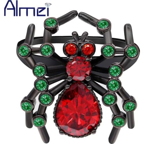 Almei New Rings For Women Black Spider Ring Female Cubic Zirconia Animal Halloween Gifts Party Fashion Jewelry 20% Off Y324