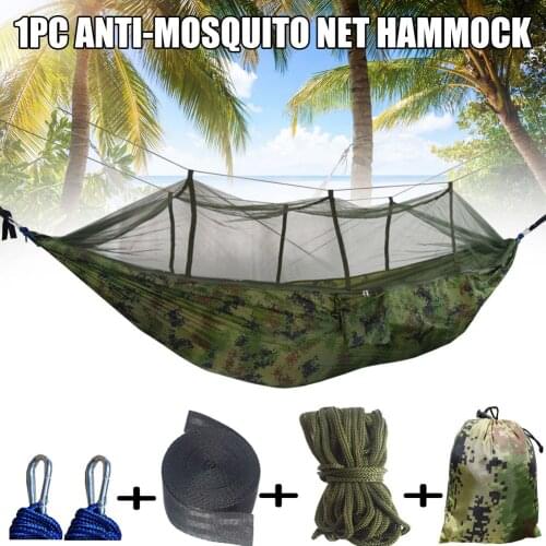 New Hot Portable Double Swing Hammock Nylon Bed with Mosquito Net for Camping Hiking SMR88