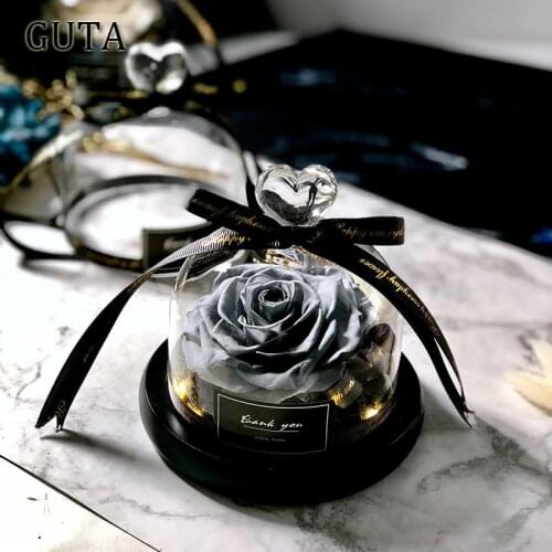 New Eternal Preserved Fresh Rose Lovely Teddy Bear Molding Led Light In A Flask Immortal Rose Valentines Day Mothers Day Gifts