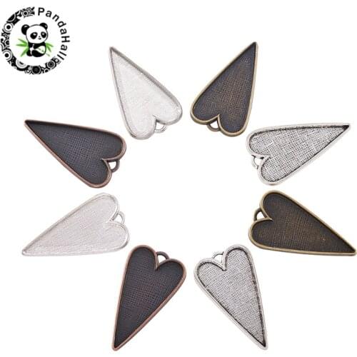 Pandahall 20pcs Heart Pendant Blank Settings Cabochons Bases Bezel Trays Cameo DIY Necklace Jewelry Making Mixed Color 53.5x3