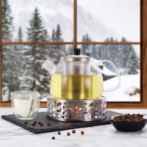 Tea Warmer Coffee Warmer Made Of Stainless Steel with Tealight Holder Tea Base Hollow Carved Design Heater Coffee Warmer