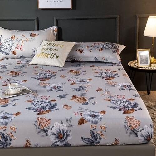 Nordic style plant printing Bed Sheet With Elastic Band, Mattress Protector, All-Inclusive Fitted Sheet