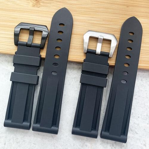 20 22 24 26mm Black Orange watch band Silicone Rubber Watchband replacement For PAM Strap Steel Buckle For Brand Watches Band