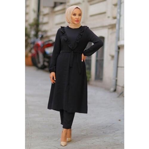 Richkeda Store New 2021 Two Piece Sets Tops And Pants Abaya Kaftan Shabby Double Team Muslim Clothing Set Muslim