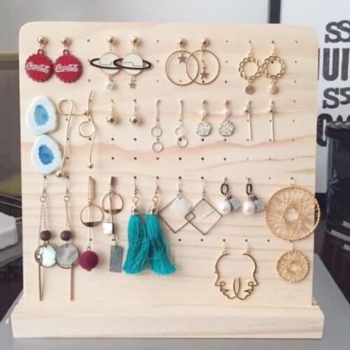 Detachable 120 Slots Pin Wood Display Shelf Board Ear Ring Jewelry Packaging Stand Holder Box Store Jewelry Organizer