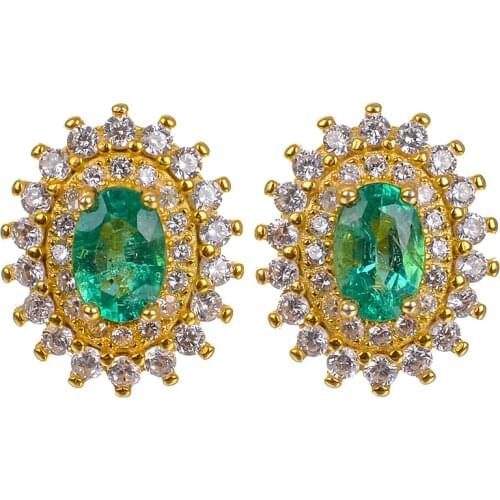 Earring Free shipping Natural real emerald 925 sterling silver gemstone For men or women