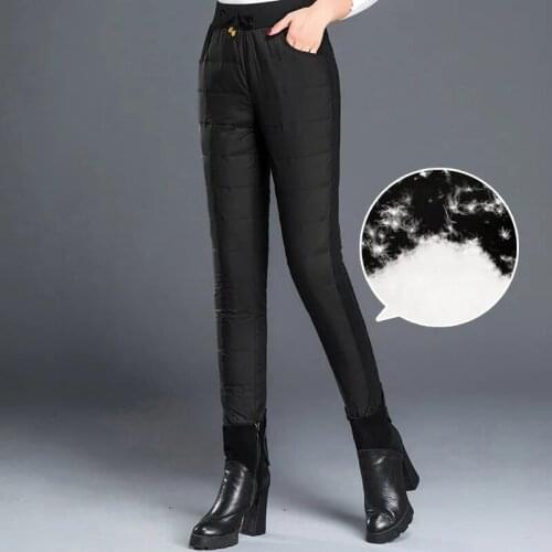 Womens down pants are thickened and thin, middle-aged and elderly mothers loose white duck down high waist down cotton pants
