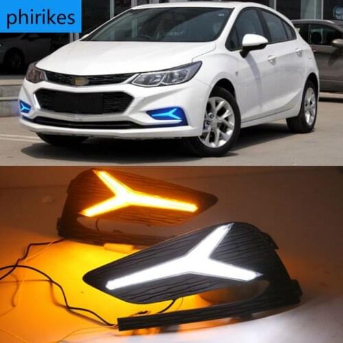 2PCS LED Daytime Running Light For Chevrolet Cruze 2016 2017 2018 Dynamic Yellow Turn Signal Relay Waterproof Car 12V DRL Lamp