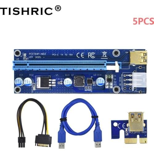 TISHRIC 5PCS Gold Edition 009S Riser Card Graphics Extension Cable PCI PCIE PCI-E 1X To 16X Extender Adapter For Miner Mining