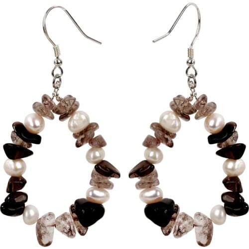 Yacq Smoky Quartz Pearl 925 Sterling Silver Drop Dangle Earrings Handmade Custom Jewelry Gifts for Women Her Mom Girls Wife