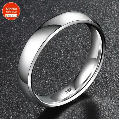 YANHUI Everlasting Never Fade Stainless Steel Ring 18K White Gold Filled Lovers Wedding Couple Jewelry Gift Simple Design