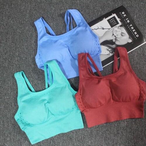 Women Energy Seamless Sport Bra Back Cross Strappy Yoga Bra Fitness Gym Hollow Out Top Padded Push Up Running Workout Brassiere