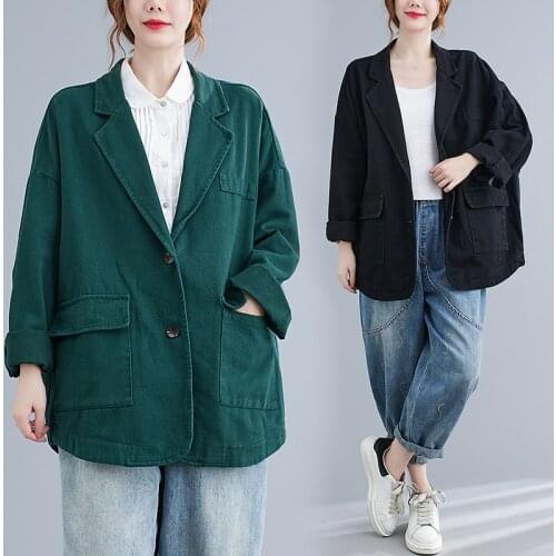 Women Casual Loose Short Suit Jacket Thin Fashion Urban All-Match Temperament Elegant Luxury Office Ladies Pocket Green Blazers