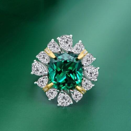 Top Quality Fine Jewelry 10x11MM Emerald 8CT Diamond Pure 925 Sterling Silver Anniversary Party Gift Rings for Women
