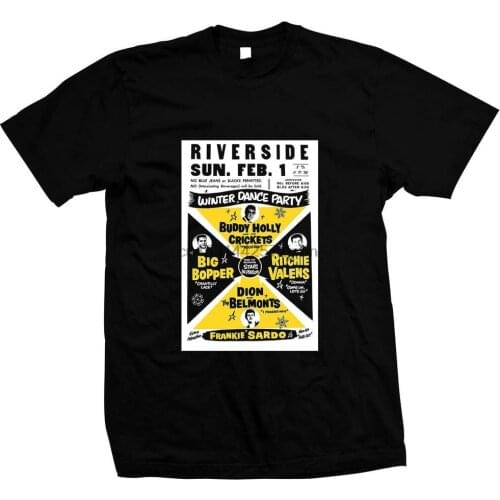 Winter Dance Party Buddy Holly Big Bopper Ritchie Valens Dion & The Belmonts Hand screened pre shrunk 100% cotton t shirt