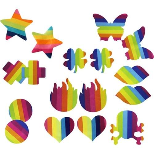 Sexy experience 10 pairs (20 Pcs) Rainbow colors Print Breast Pasties Nipple Covers - non-sensitizing adhesive with soft For Ms