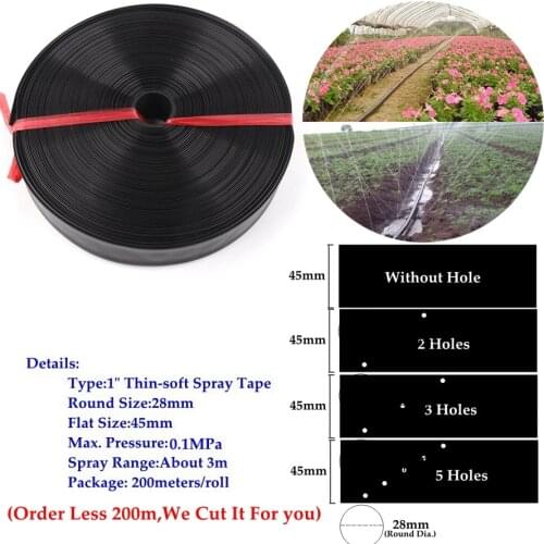 100m-5m 0~5Holes 1" Φ28mm Thin-Soft Spray Tape Agricultural Irrigation Hose Sprinkler Greenhouse Lawn Watering System Tube Pipe