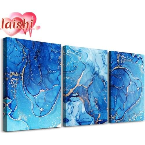 3pcs Blue abstract painting Full Round Drill Diamond Painting Cross Stitch Kit Embroidery Craft Rhinestones Mosaic Art Decor