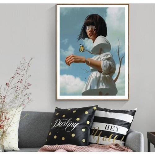 Running Girl in the Blue Sky Wall Art Modern Posters on the Wall Customize Canvas Prints for Home Decor no frame Giclee Printing