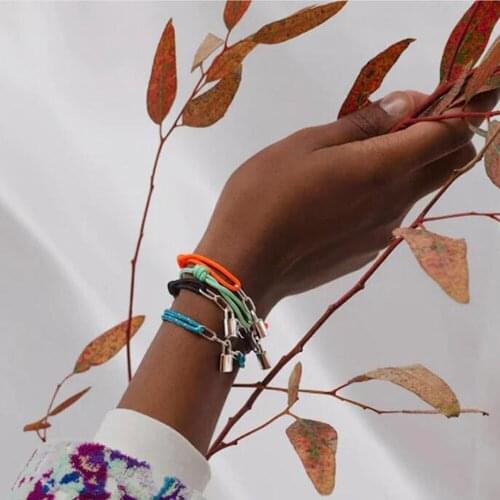 Stainless Steel Lock Heart Copper Pendant Couple Style Braided Rope Double-layer Knotted Bracelet cordon bracelet apatite jaune