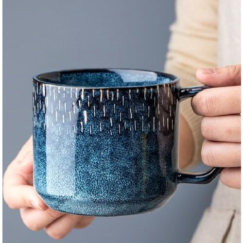 370ml Starry Retro Blue Mark Cup Creative Personality Trend Ceramic Coffee Cup Household European Simple Water Cup Milk Cup