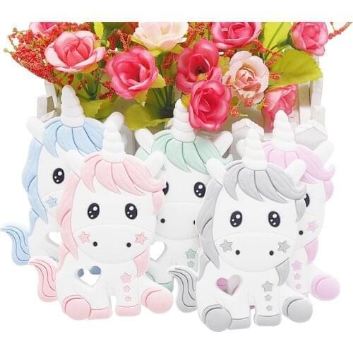 Chenkai 5PCS Silicone Unicorn Teether Baby Cute Animal Teether For DIY Baby Nursing Chewing Teether Chain Pendant Necklace Toy