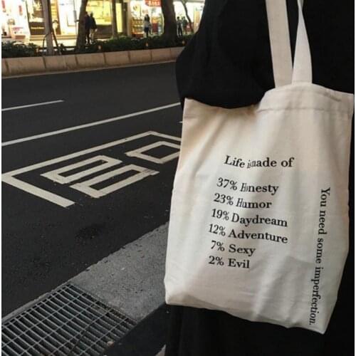 Women Canvas Tote Bag Reusable Cotton Cloth Letter Print Eco Shopping Bags Female Handbag Foldable Shopper Bag Large Capacity